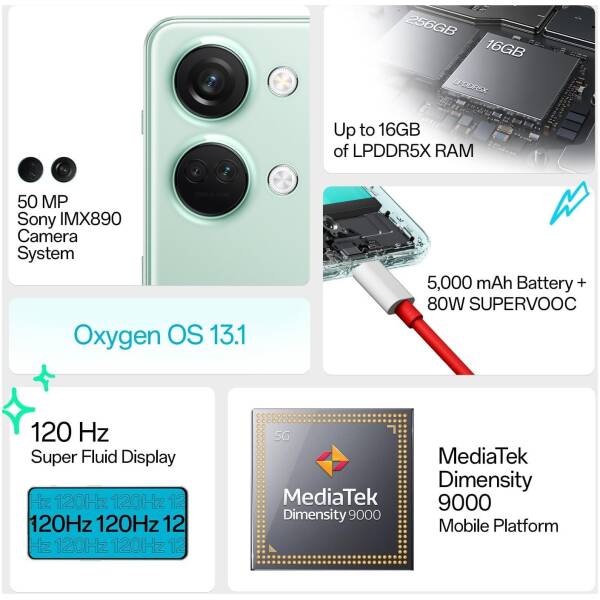 OnePlus Nord 3 5G, Dual, 256GB 16GB RAM, Misty Green Image 4