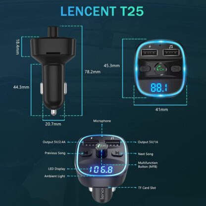 LENCENT Bluetooth FM Transmitter T25 for car Image 4