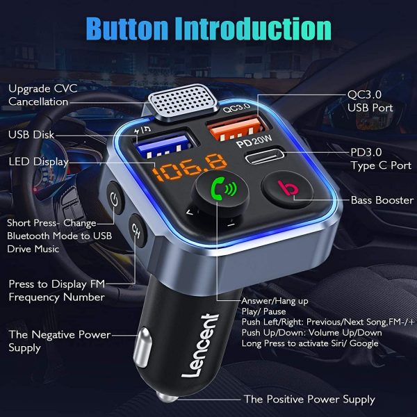 LENCENT Bluetooth FM Transmitter V5.3 Image 2