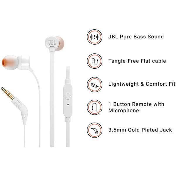 JBL Tune T160 Headphones with Mic (White) Image 4