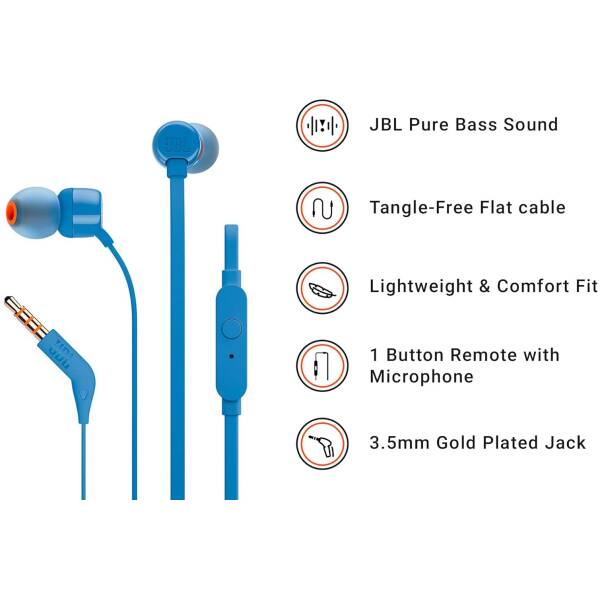 JBL Tune T160 Headphones with Mic (Blue) Image 4