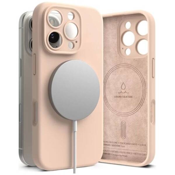 Ringke iPhone 16 Pro Case Silicone Magnetic Pink Sand