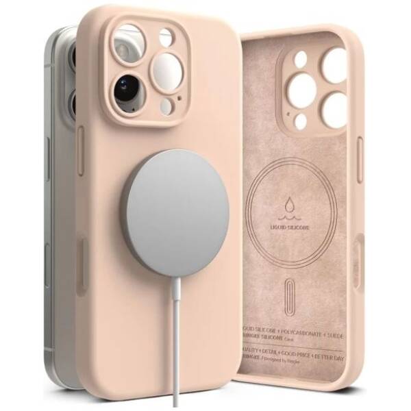 Ringke iPhone 16 Pro Max Case Silicone Magnetic Pink Sand