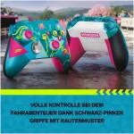 Colorful Xbox controllers in foreground with Horizon Festival branding and a banner-style design in neon pink, teal, and yellow.