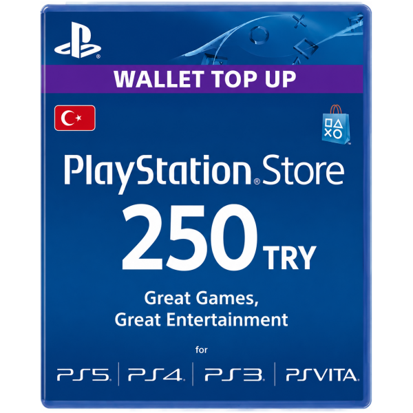 PlayStation Store gift card for wallet top up, value 250, supports PS5, PS4, PS3, PS Vita