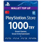 PlayStation Store wallet top-up card, 1000 TRY, blue with white text and logos for PS5, PS4, PS3, PS Vita