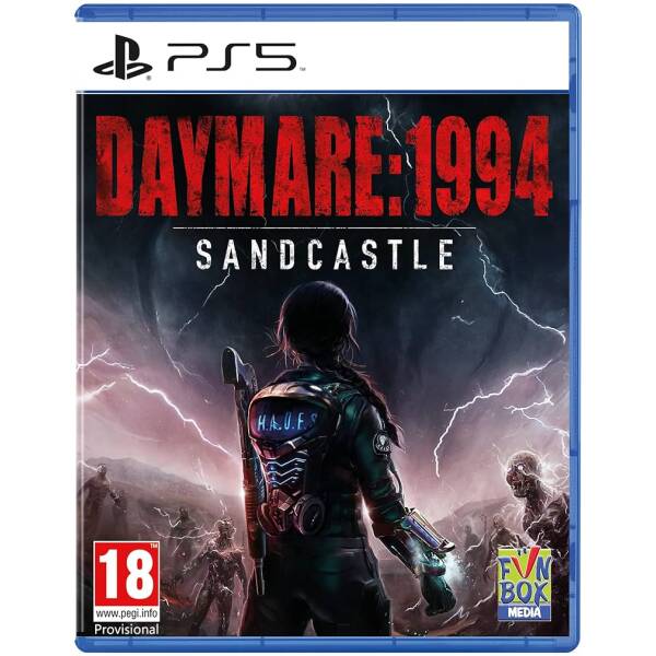 PS5 game cover for Daymare: 1994 Sandcastle featuring a lone armored survivor with a rifle, facing a zombie swarm under stormy skies (18+).