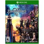 Xbox One game case for Kingdom Hearts III with the group standing on a rooftop against a sunset and starry sky; logos for Disney, Square Enix, and ESRB rating 10+.