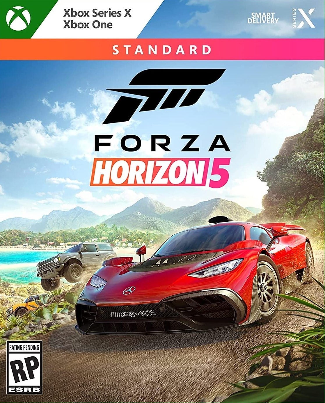 forza-horizon-5 VR.LV Forza Horizon 5 cover: red sports car on a winding coastal road with mountains and blue sky in the background, Xbox branding at top.