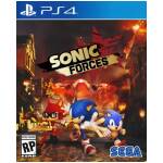 PS4 game cover for Sonic Forces featuring Sonic and friends running through a fiery city with the SEGA logo and ESRB RP rating.