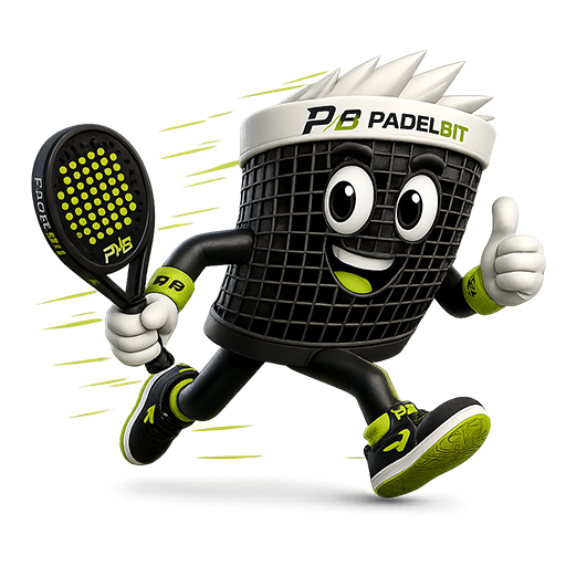 ChatGPT Image Jul 13 2026 11_44_37 AM copy VR.LV Cartoon padel ball basket mascot wearing branded PadelBit gear, holding a racket and giving a thumbs up while running forward.