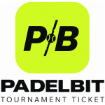 PadelBit logo: lime rounded square with a black 'P' and 'B' separated by a paddle symbol; below, bold 'PADELBIT' and 'TOURNAMENT TICKET' text.